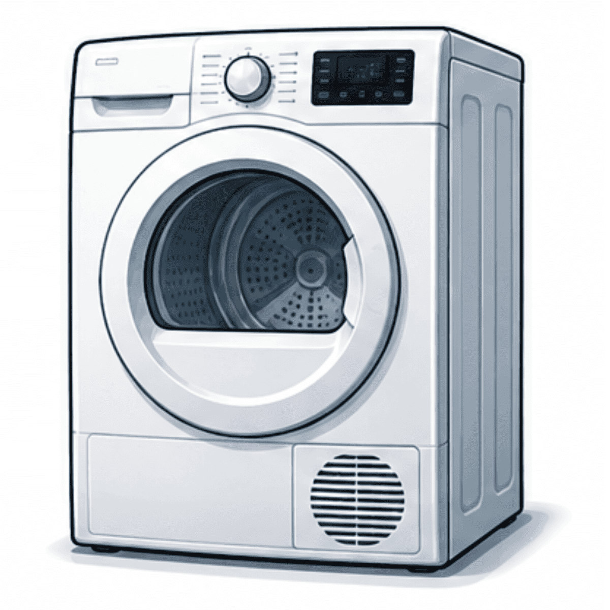 A modern front-loading washing machine with a digital display, control knob, and ventilation panel is shown against a plain white background—an ideal choice for those seeking reliable performance and professional appliance repair Nottingham services.
