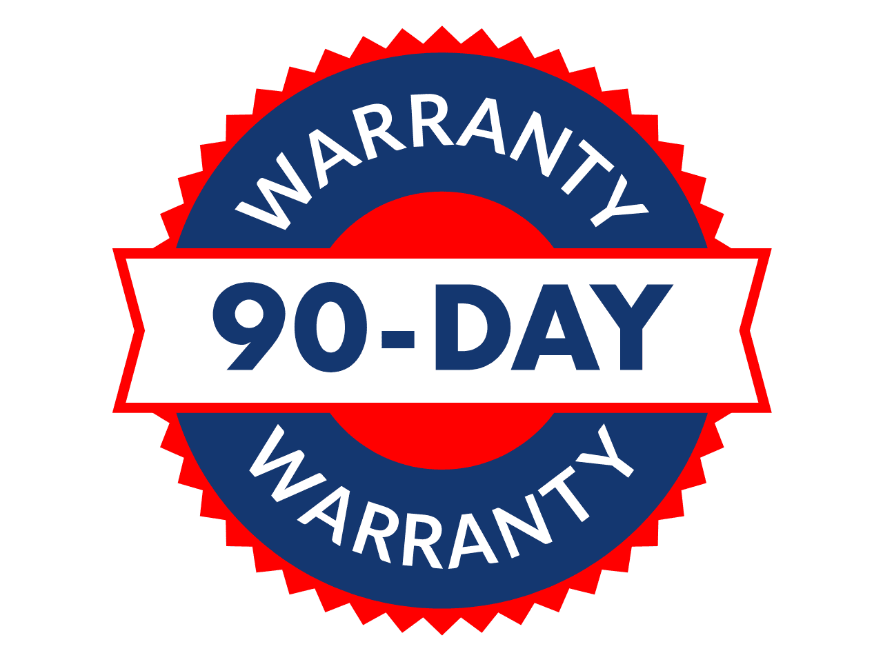 A blue and red badge with the words “90-Day Warranty” in bold letters, indicating a ninety-day warranty period for appliance repair Nottingham services.